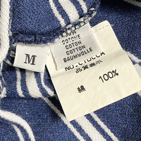 MADE IN ITALY製 VALDOGLIO FOR BEAMS F 胸ポケット付きボーダー柄半袖鹿の子Tシャツ ネイビー Mサイズ
