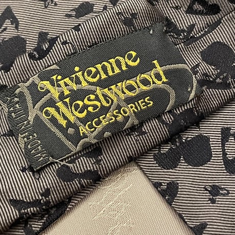 MADE IN ITALY製 Vivienne Westwood 総柄シルクネクタイ ダークグレー
