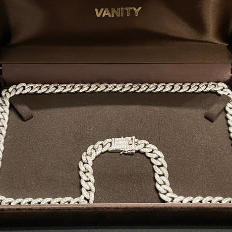 箱付き シルバー925製 VANITY ジルコニアマイアミキューバンネックレス シルバー 幅9mm×58cm
