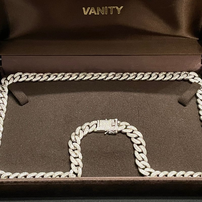 箱付き シルバー925製 VANITY ジルコニアマイアミキューバンネックレス