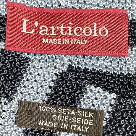 MADE IN ITALY製 L'articolo ボーダー柄シルクニットタイ サックス×ネイビー