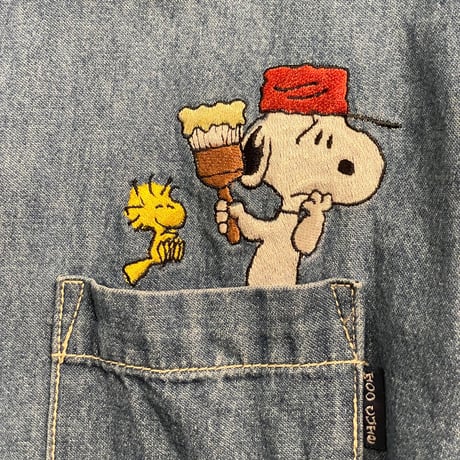MADE IN USA製 90s TOO CUTE × PEANUTS SNOOPY 刺繍入り長袖デニムシャツ インディゴ Mサイズ