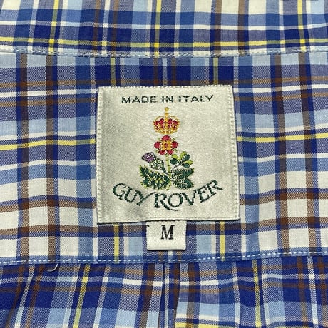 MADE IN ITALY製 GUY ROVER 長袖ボタンダウンチェックシャツ ブルー Mサイズ