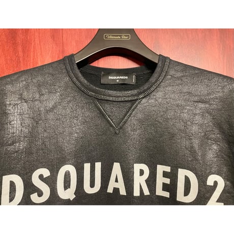 MADE IN ITALY製 DSQUARED2 2014年モデル レザー加工スウェットトレーナー ブラック Mサイズ