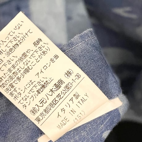 MADE IN ITALY製 ORIAN DENIM DIVISION Slim Fit 長袖デニムカモフラシャツ ブルー×ライトブルー Sサイズ