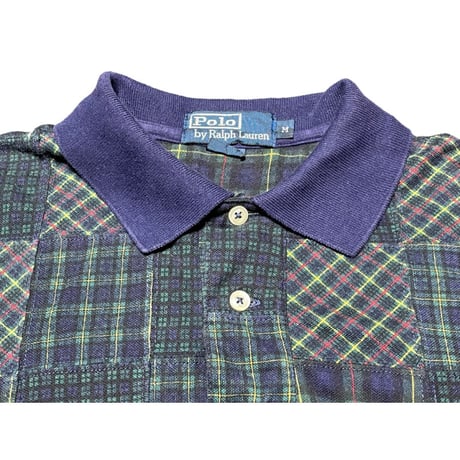 Polo by RALPH LAUREN 半袖パッチワークチェック柄ポロシャツ グリーン Mサイズ