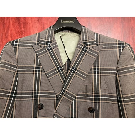 MISTERGENTLEMAN ESSENTIAL チェック柄コットンダブルテーラードジャケット ブラウン Mサイズ