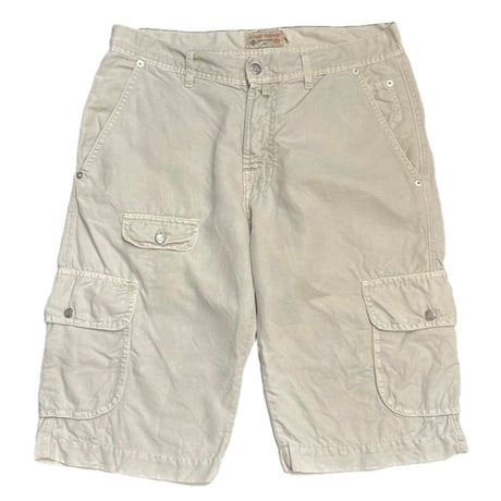 MADE IN ITALY製 LUIGI BORRELLI LUXURY VINTAGE コットンリネンカーゴハーフパンツ シルバーグレー 36サイズ