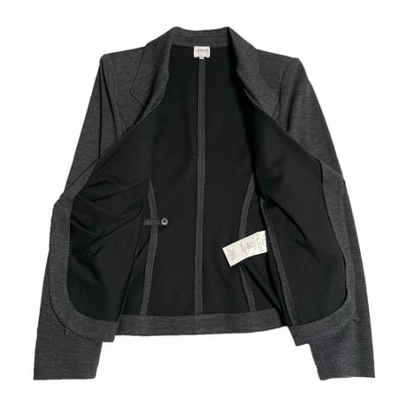 MADE IN ITALY製 ARMANI COLLEZIONI リボンデザインヘリンボーン柄ニットジャケット チャコールグレー 42サイズ