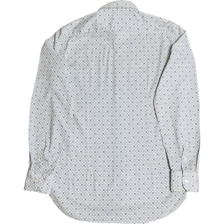 ▲訳あり商品▲【SHIPS取り扱い】MADE IN ITALY製 Giangi NAPOLI 長袖総柄コットンシャツ ホワイト×ブルー Mサイズ