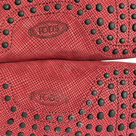 箱、専用袋付き MADE IN ITALY製 TOD'S 型押しレザードライビングシューズ レッド 9/28cmサイズ