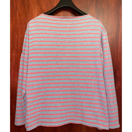 ▲訳あり商品▲ MADE IN FRANCE製 SAINT JAMES ボーダー柄バスクシャツ グレー×ピンク SMサイズ