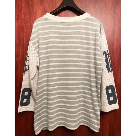 ▲訳あり商品▲ MADE IN JAPAN製 PHENOMENON 2015年SSモデル ジャージー袖ドッキングボーダー柄カットソー グレー×ホワイト M/38サイズ