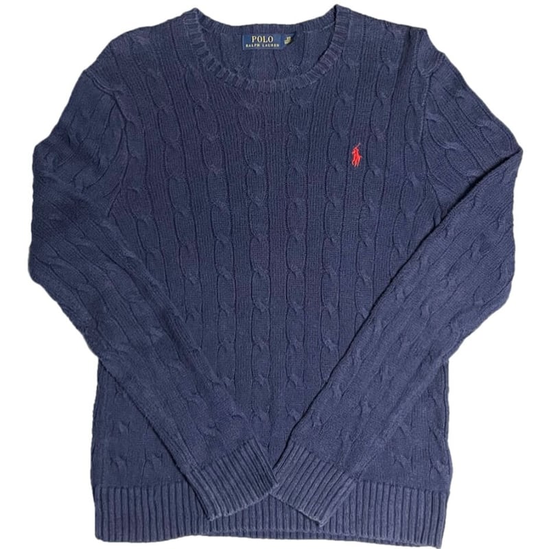 POLO RALPH LAUREN クルーネックケーブルコットンセーター ネイビー XS