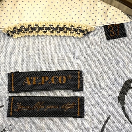 AT.P.CO 花柄長袖リネンコットンシャツ ライトブルー 37サイズ