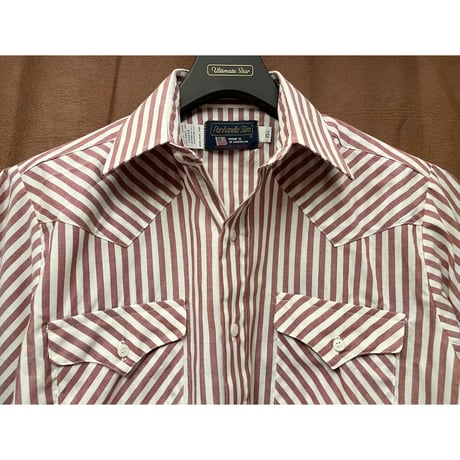 MADE IN USA製 80s～90s Panhandle Slim 半袖ストライプ柄ウエスタンシャツ レッド×ホワイト 15-1/2サイズ