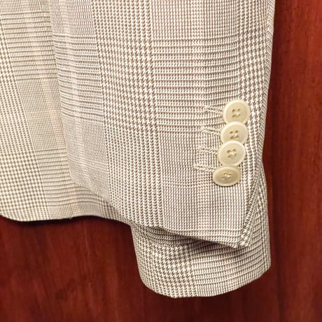 MADE IN ITALY製 CORNELIANI 千鳥格子チェック柄リネンコットンテーラードジャケット ベージュ×ピンク 52サイズ