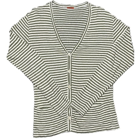 ▲訳あり商品▲ MADE IN ITALY製 BARENA ボーダー柄カーディガン オリーブ Mサイズ