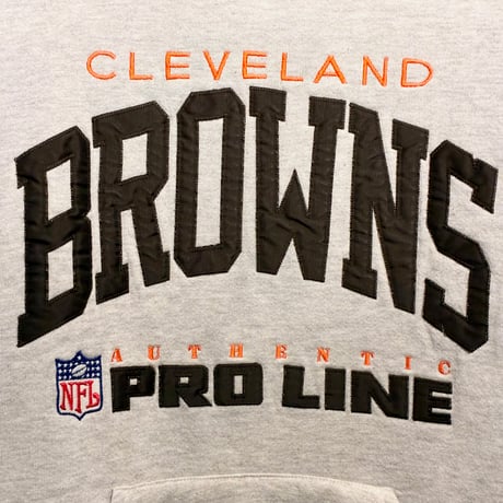 希少 MADE IN USA製 90s RUSSELL ATHLETIC × NFL PRO LINE CLEVELAND BROWNS 刺繡入り プルオーバーパーカー ライトグレー Mサイズ