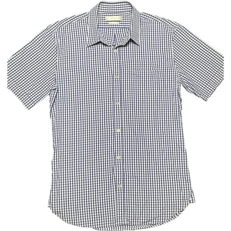 ▲訳あり商品▲ MADE IN ITALY製 ALEXANDER McQUEEN 半袖ギンガムチェックシャツ ブルー 48サイズ