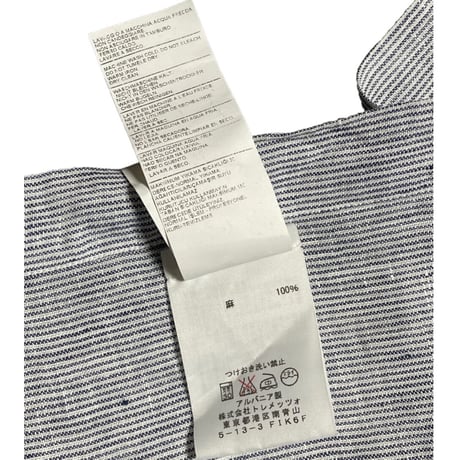 タグ付き美品 CIT LUXURY 長袖リネンシャツ ホワイト×ネイビー 40-15 3/4サイズ