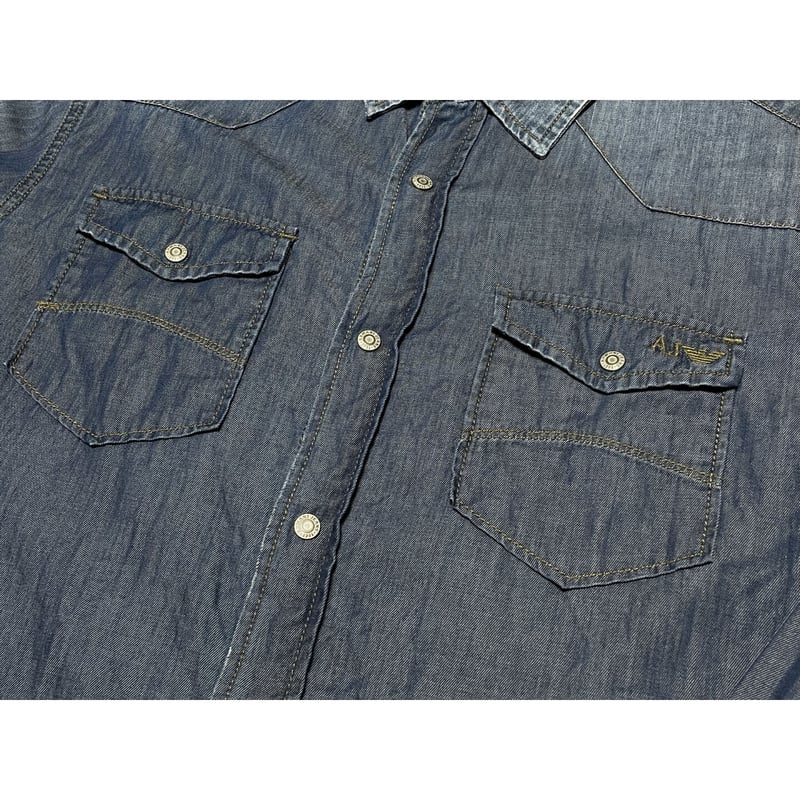 ARMANI JEANS 長袖デニムウエスタンシャツ インディゴ Mサイズ ARMANI JEANS 長袖デニムウエスタンシャツ インディゴ Mサイズ
