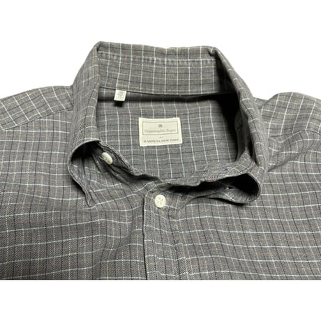 Ermenegildo Zegna AT BARNEYS NEW YORK 長袖ボタンダウンチェック柄シャツ グレー 38/15サイズ