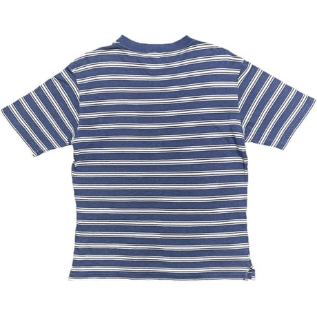 MADE IN ITALY製 VALDOGLIO FOR BEAMS F 胸ポケット付きボーダー柄半袖鹿の子Tシャツ ネイビー Mサイズ
