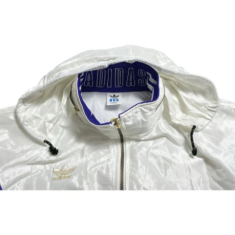 DESCENTE製 80~90s adidas フード付きフルジップナイロンジャケット ホワイト Lサイズ