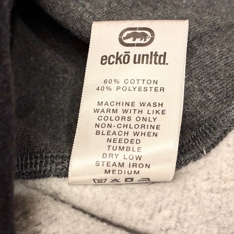 ECKO UNLTD. ロゴ刺繍入り プルオーバーパーカー ブラック×チャコールグレー Mサイズ
