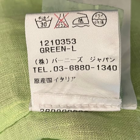 【BARNEYS NEWYORK 取り扱い】 MADE IN ITALY製 POGGIANTI 1958 長袖リネンシャツ ライムグリーン Lサイズ