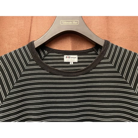 MADE IN ENGLAND製 SUNSPEL クルーネックボーダー柄ラグランTシャツ ブラック Lサイズ