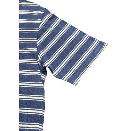 MADE IN ITALY製 VALDOGLIO FOR BEAMS F 胸ポケット付きボーダー柄半袖鹿の子Tシャツ ネイビー Mサイズ