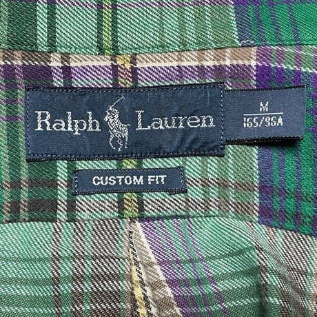 RALPH LAUREN CUSTOM FIT 長袖チェック柄シャツ グリーン Mサイズ