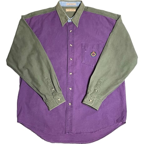 GUESS CLASSICS by GEORGES MARCIANO 長袖ツートンカラーシャツ パープル×カーキ Lサイズ