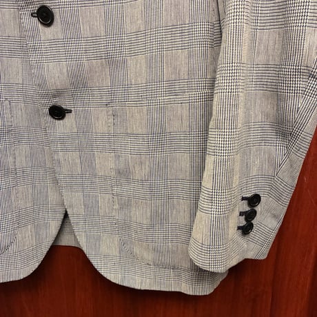 ▲訳あり商品▲ MADE IN ITALY製 GAiOLA sarti in napoli グレンチェック柄 コットンリネンテーラードジャケット ブルー×ホワイト 46サイズ