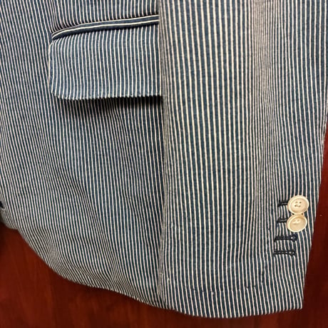 MADE IN ITALY製 STEFANO ALESSI by VELLO ストライプ柄 ニットテーラードジャケット インディゴ×ホワイト 52サイズ