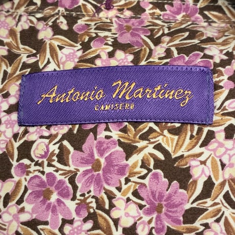 MADE IN SPAIN製 Antonio Martinez CAMISERO チェック柄 長袖ボタンダウンシャツ ベージュ×パープル Sサイズ