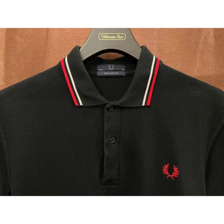 MADE IN ENGLAND製 FRED PERRY 襟ライン半袖鹿の子ポロシャツ ブラック 36サイズ