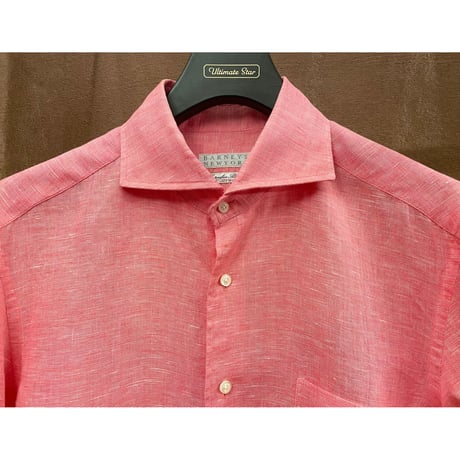 MADE IN JAPAN製 BARNEYS NEWYORK Cotonificio Albini生地 長袖リネンシャツ ピンク Lサイズ