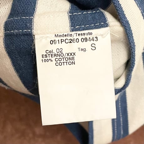 【BARNEYS NEWYORK 取り扱い】 MADE IN ITALY製 GUY ROVER ボーダー柄半袖ボタンダウン鹿の子ポロシャツ ホワイト×ブルー Sサイズ