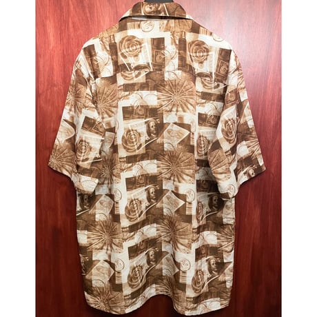 MADE IN KOREA製 90s SOUTHPOLE MONEY柄 アロハシャツ ブラウン Lサイズ