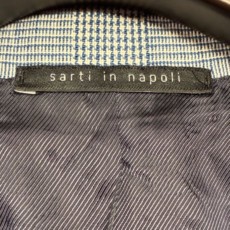 ▲訳あり商品▲ MADE IN ITALY製 GAiOLA sarti in napoli グレンチェック柄 コットンリネンテーラードジャケット ブルー×ホワイト 46サイズ