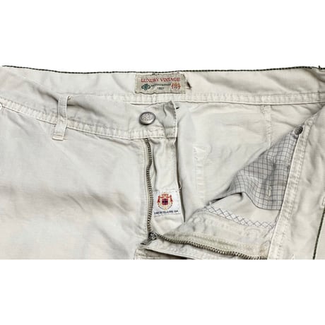 MADE IN ITALY製 LUIGI BORRELLI LUXURY VINTAGE コットンリネンカーゴハーフパンツ シルバーグレー 36サイズ