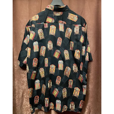 MADE IN HAWAII製 Reyn Spooner AMERICAN CLASSICS 高級エジプトコットン使用 ジュークボックス柄アロハシャツ ブラック Lサイズ