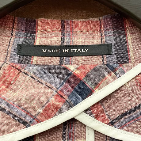 MADE IN ITALY製 PINO LERARIO 0205 チェック柄リネンテーラードジャケット ピンク 46サイズ