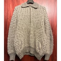 MADE IN CANADA製 70s～80s Bonda ヴァージンウールフルジップニットジャケット グレージュ×アイボリー XLサイズ