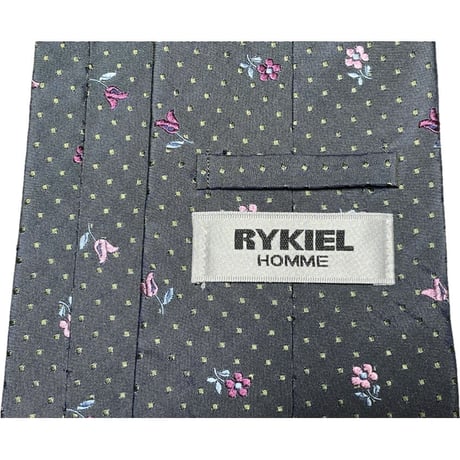 MADE IN FRANCE製 RYKIEL HOMME 花柄ドット柄シルクネクタイ グレー