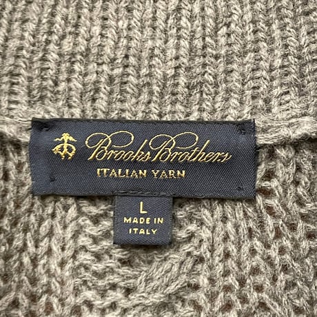 MADE IN ITALY製 BROOKS BROTHERS ITALIAN YARN ヘンリーネックメリノウールケーブルニットセーター グレー Lサイズ