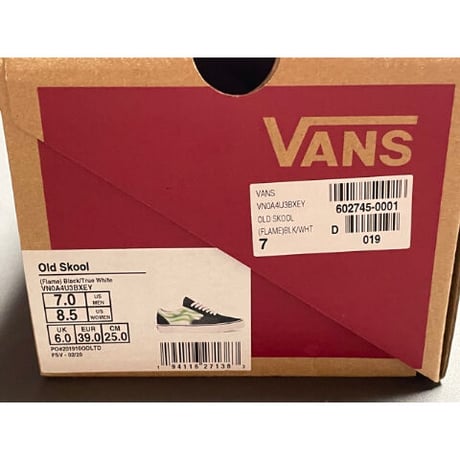 箱付き VANS OLD SKOOL ファイヤーパターンスニーカー ブラック×ライムグリーン US7/25cm